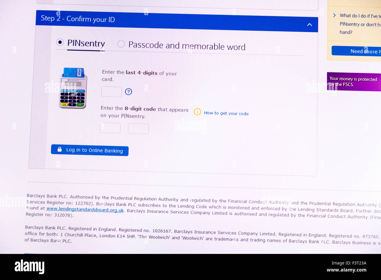 Online bank banking Barclays Pin sentry website homepage security secure screen screenshot web site internet net pinsentry Stock Photo
