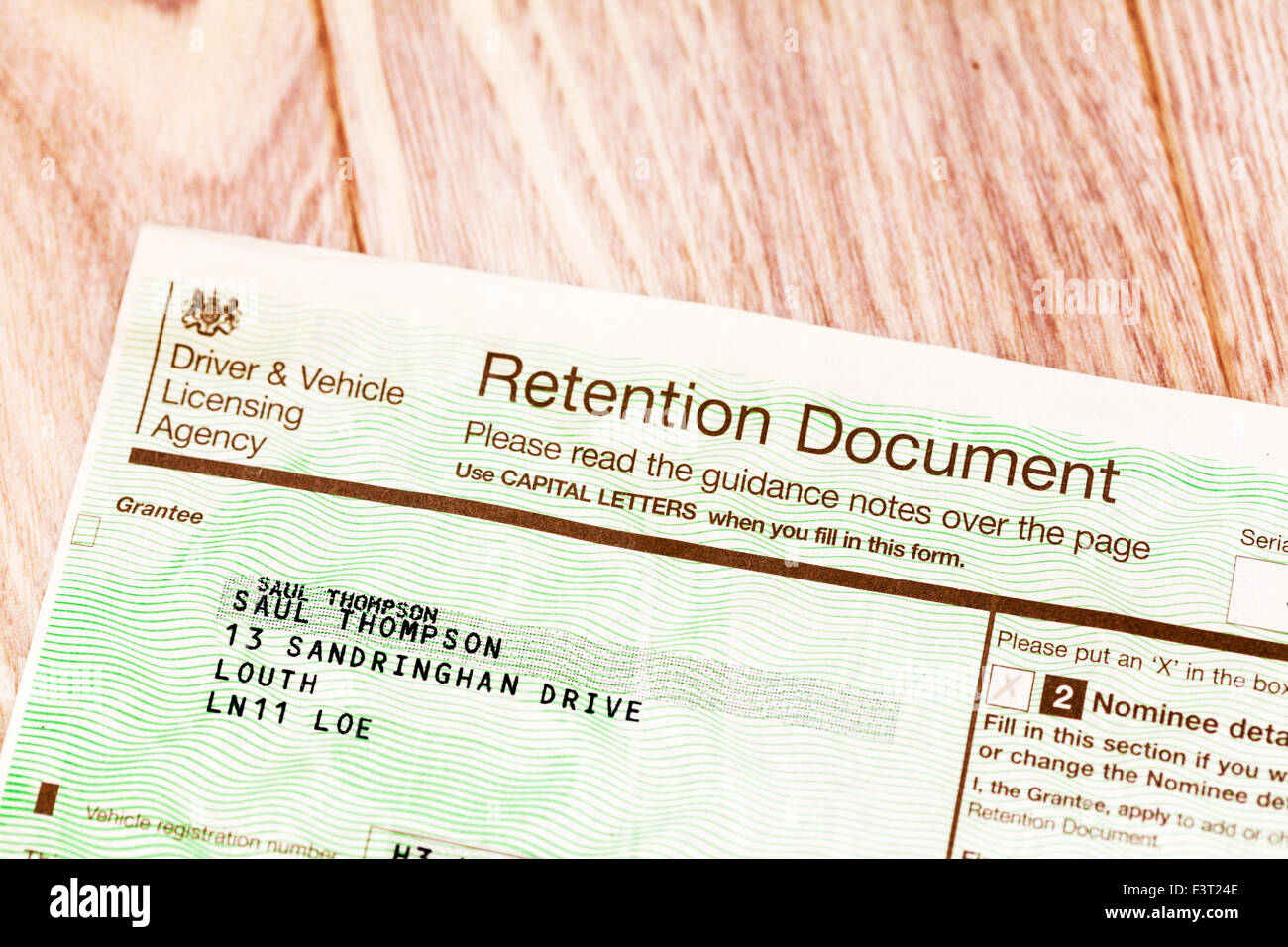 Retention document private number plate car registration form certificate  cherished transfer personal plates UK england Stock Photo - Alamy