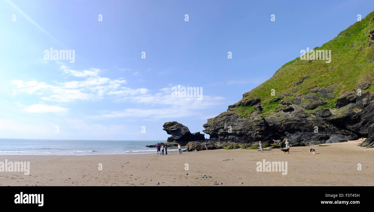 A panorama of a Mid Wales sandy beach in the county of Ceredigion. Stock Photo