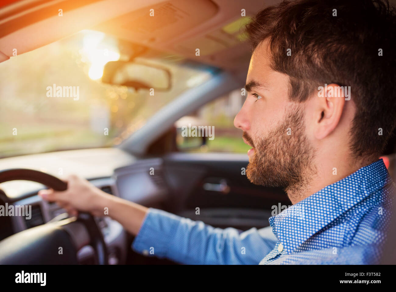 Man driving a car Stock Photo