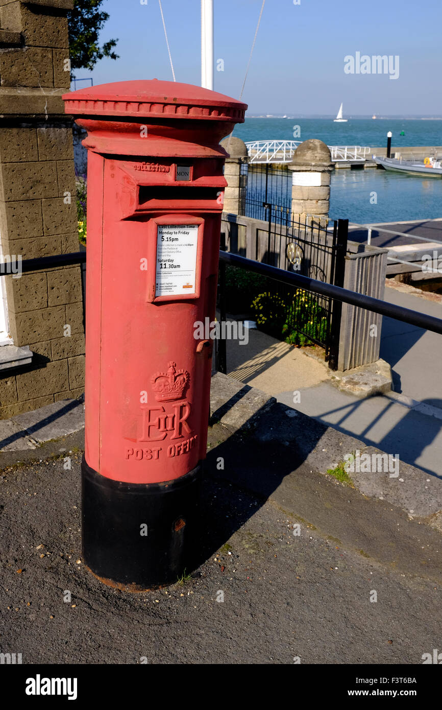 very old Victorian red letter box Cowes parade seafront by the sea Isle