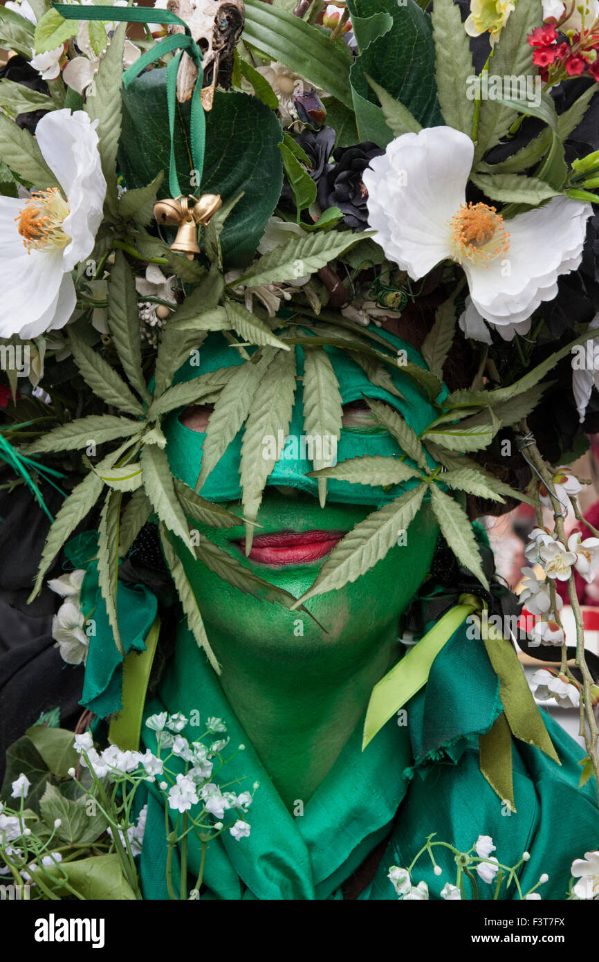 Woman in costume at the Jack in the Green festival, Hastings, East Sussex, England, UK Stock Photo