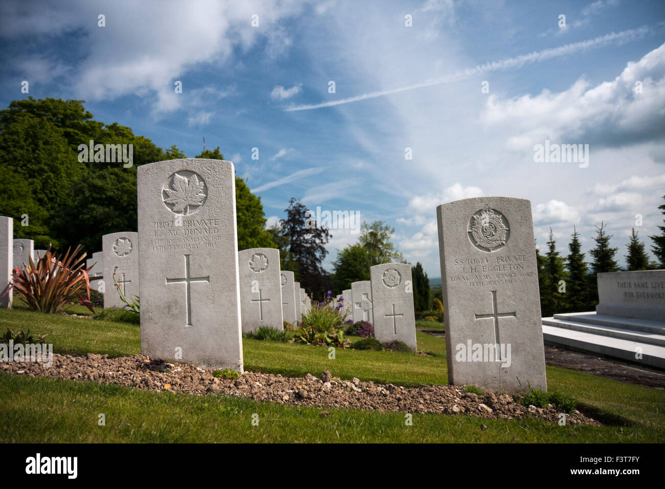 War graves of Canadian and British servicemen at Hastings Cemetery, Hastings, East Sussex, England, UK Stock Photo