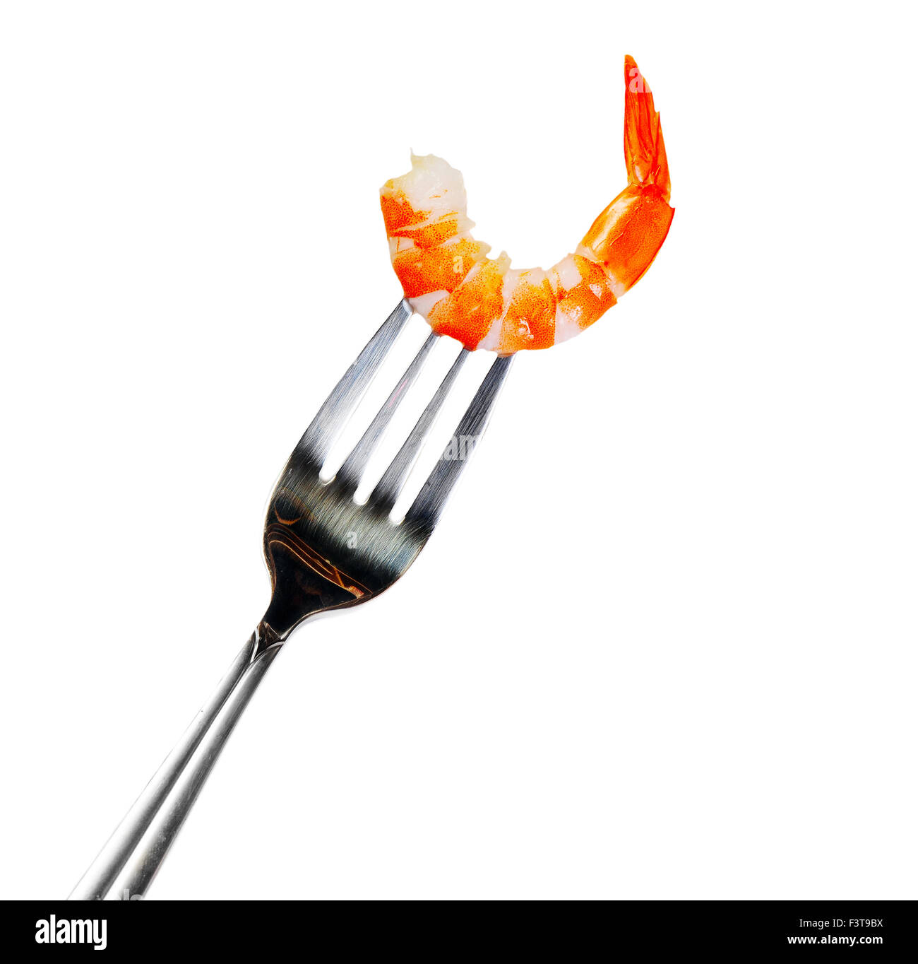 Cooked shrimp on a fork, isolated on white background Stock Photo Alamy