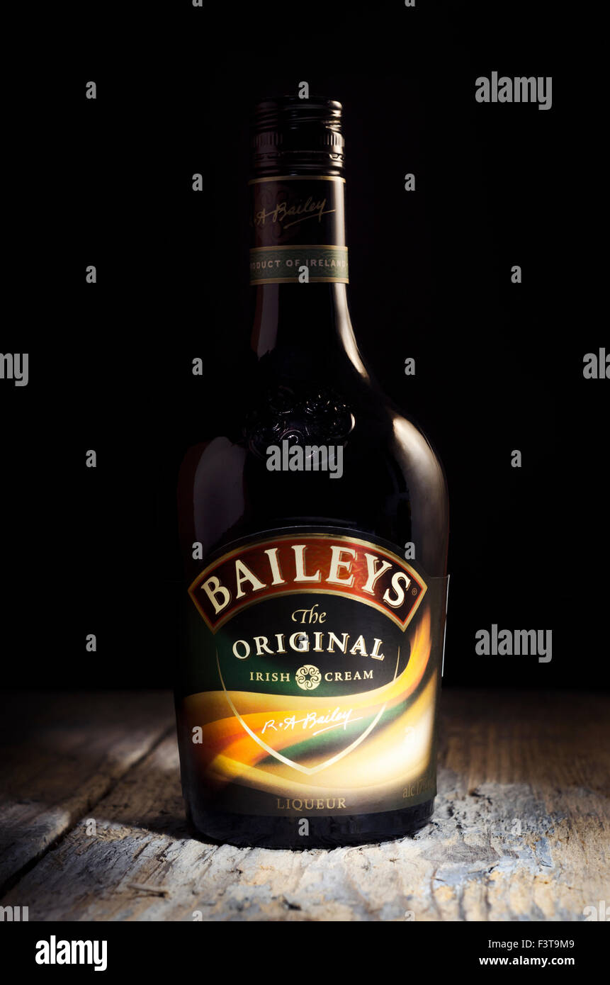 BElGRADE, SERBIA - MAY 06, 2014: Bottle of Baileys Irish Cream. It is an Irish whiskey and cream based liqueur, made by Gilbeys  Stock Photo