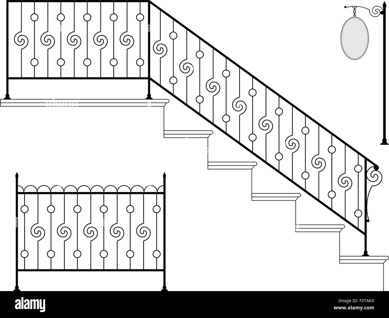 wrought iron stair railing design vector art stock vector art Wall Iron Railings wrought iron stair railing design vector art