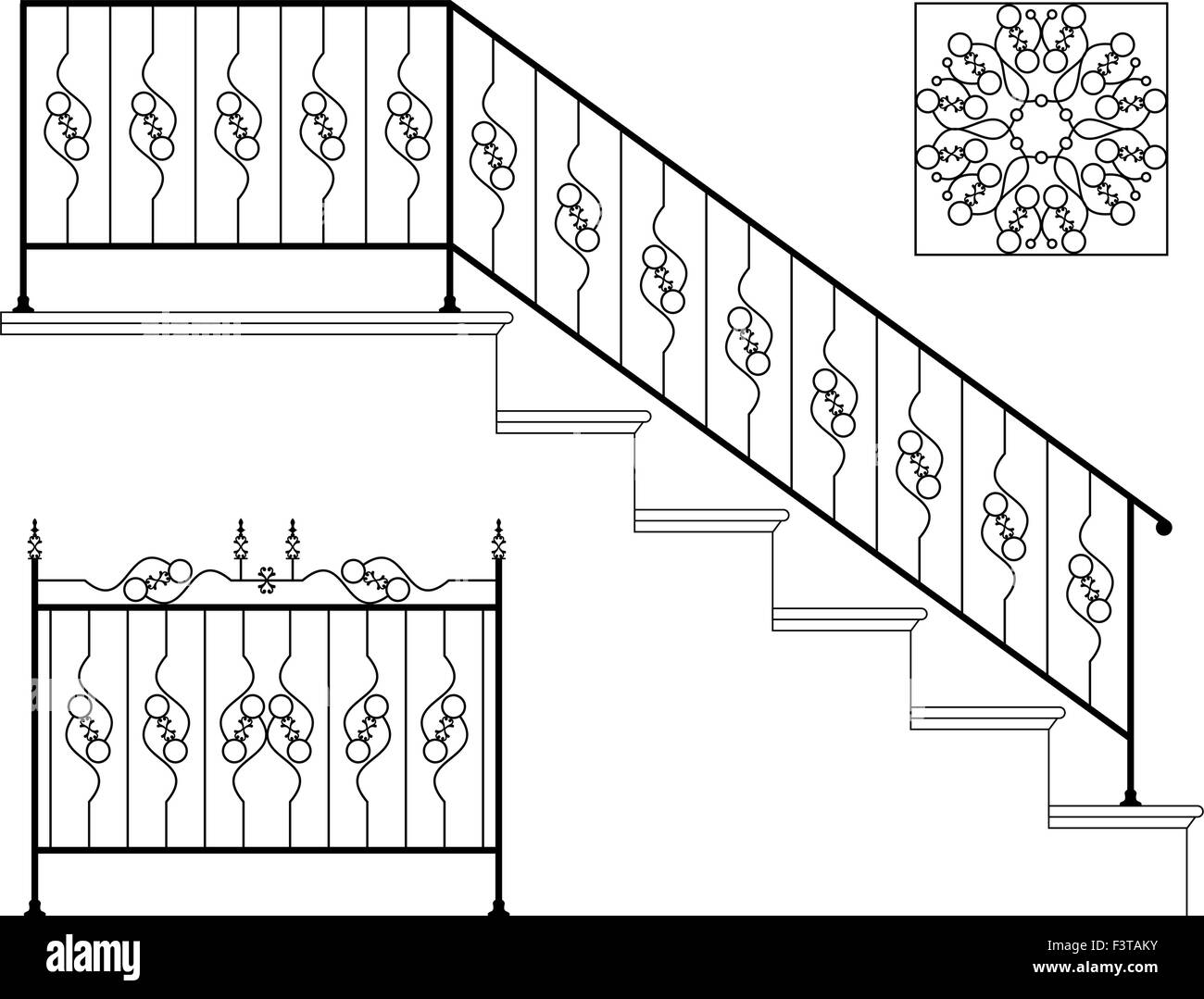 Wrought Iron Stair Railing Design Vector Art Stock Vector Image & Art ...