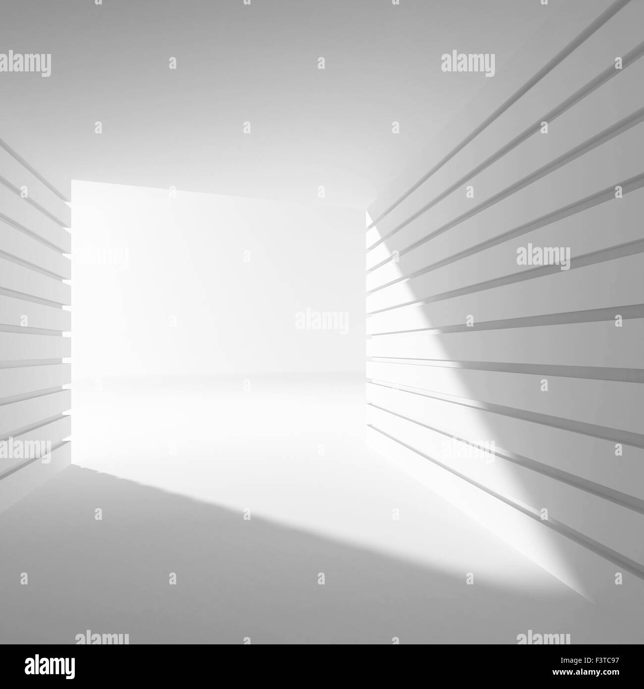 Empty white abstract interior with angle of light in gate, 3d ...