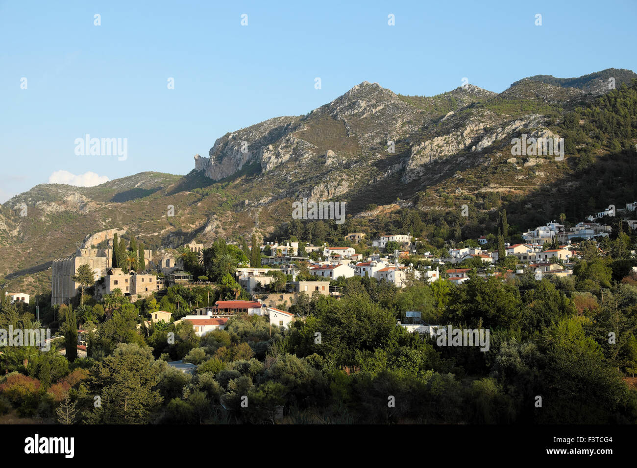 A view of Bellapais Abbey Monastery and Village in autumn in Turkish Northern Cyprus  KATHY DEWITT Stock Photo