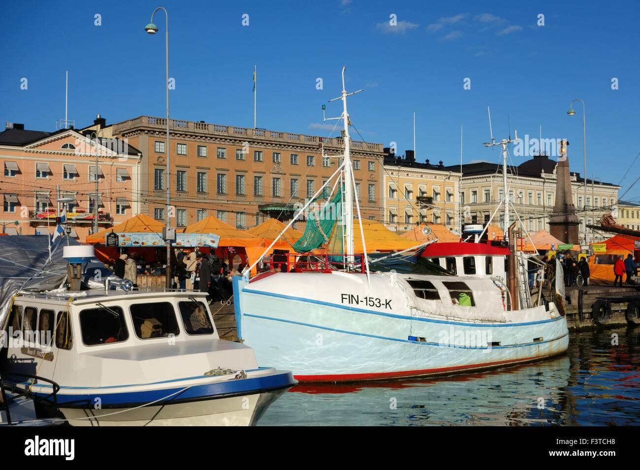 Fishing boats at the Market Square in Helsinki, Finland Stock Photo
