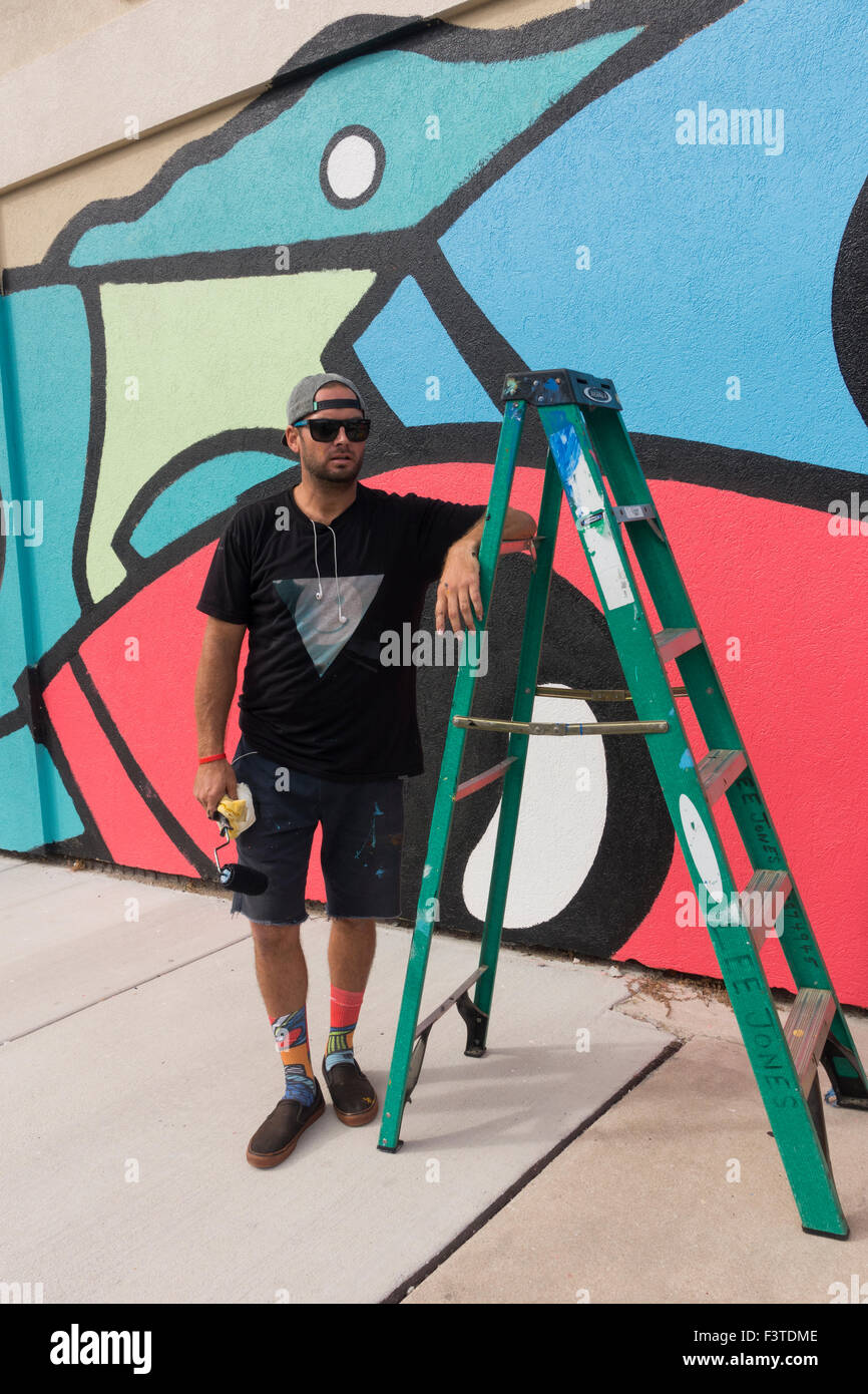 street artists painting mural in Norfolk Virginia Stock Photo Alamy