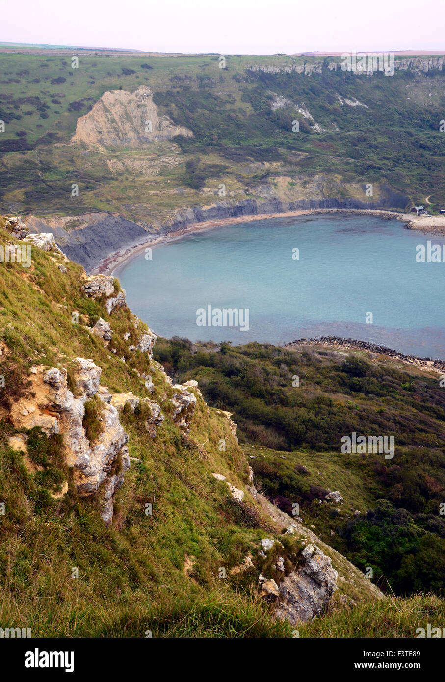 View across Chapmans Pool Dorset  take in the spectacular Jurassic coastal scenery. Stock Photo
