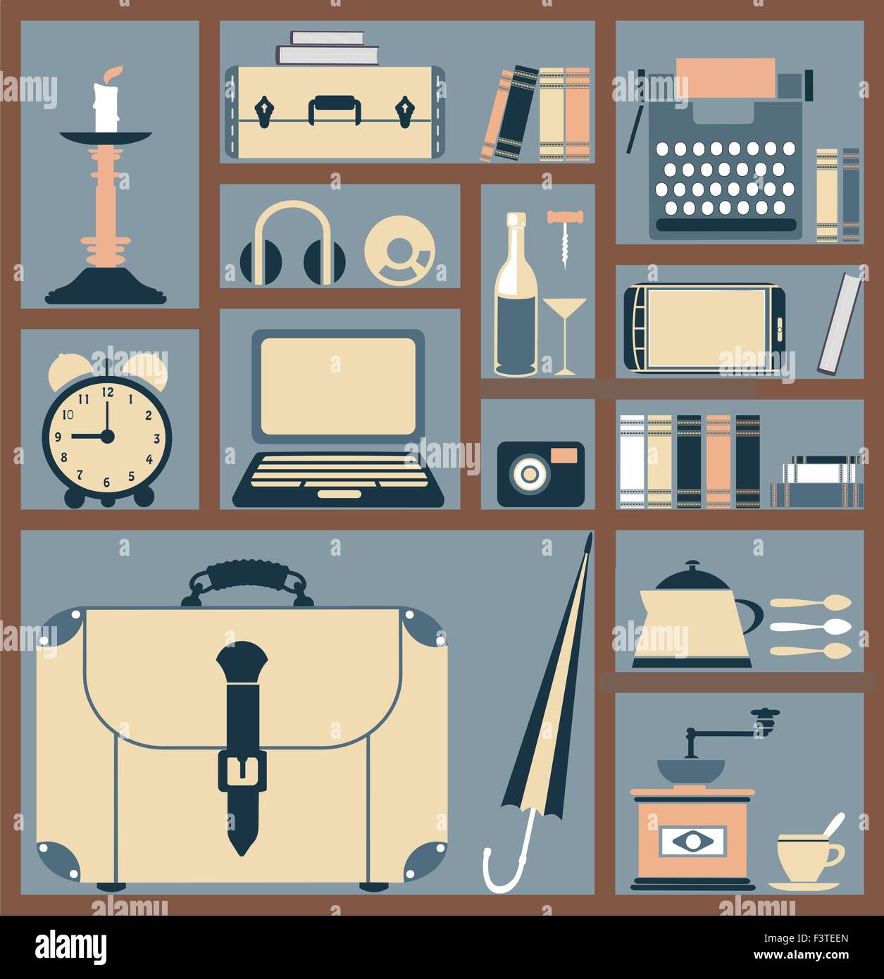 Set of various household items in style flat for web design Stock Vector