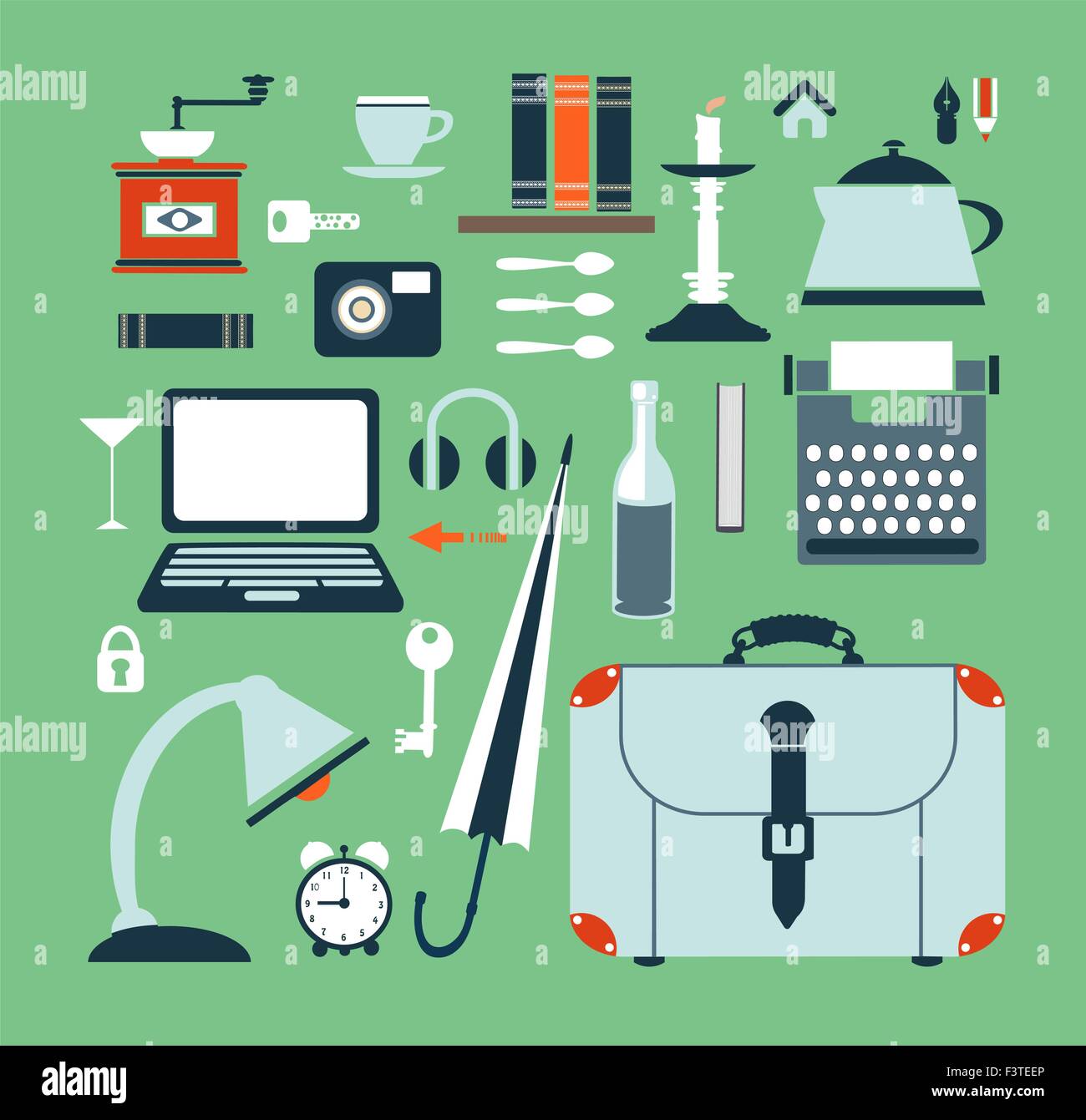 Set of various household items in style flat for web design Stock Vector