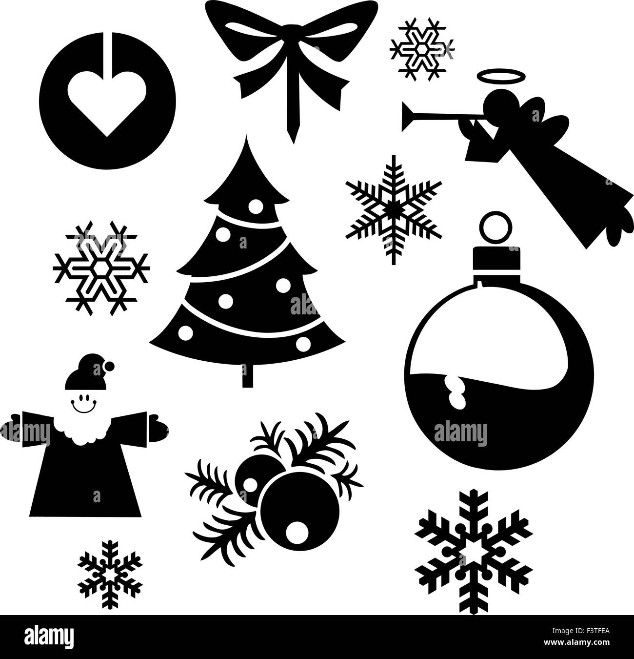 Christmas balls Christmas tree silhouette. Set of silhouettes on a white background Stock Vector