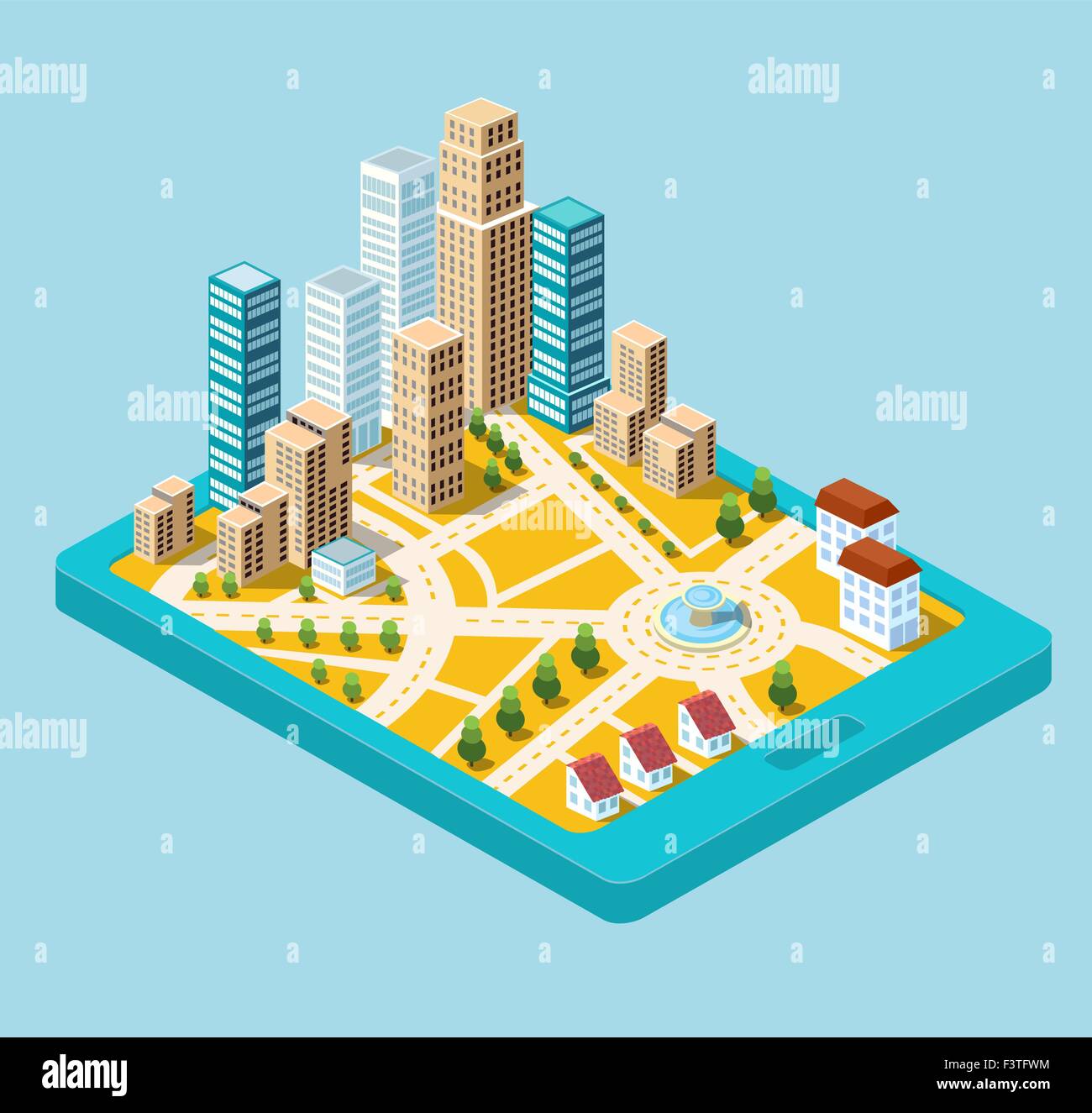 Vector isometric city center on the map with lots of buildings ...