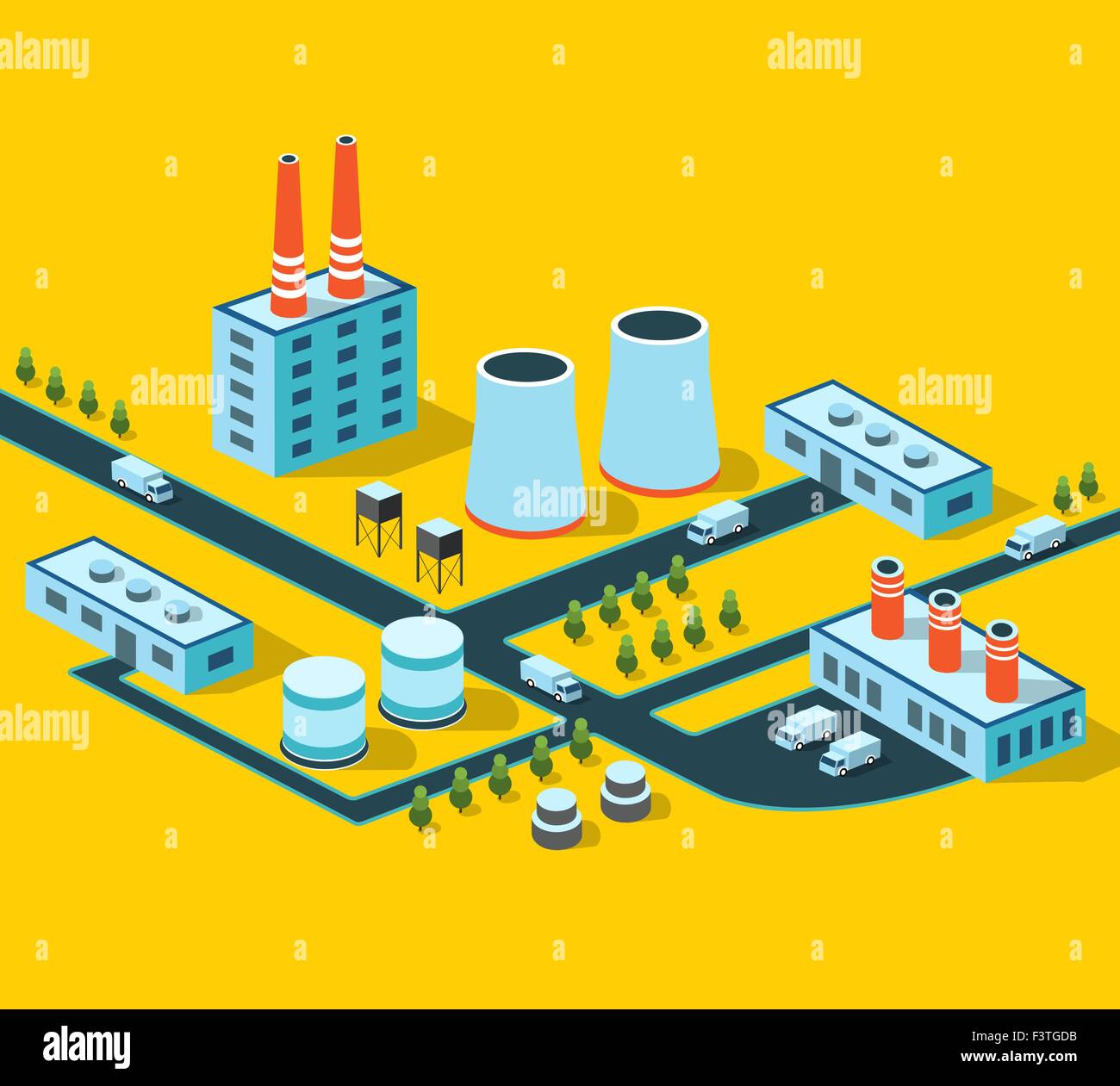 Industrial buildings, factories and boilers in perspective for design