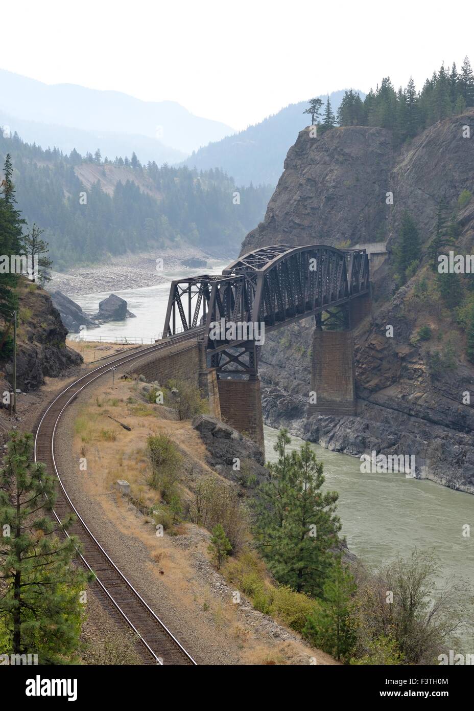 The CPR, CNR Railway Bridge, Fraser River,  Lytton, BC, Canada Stock Photo