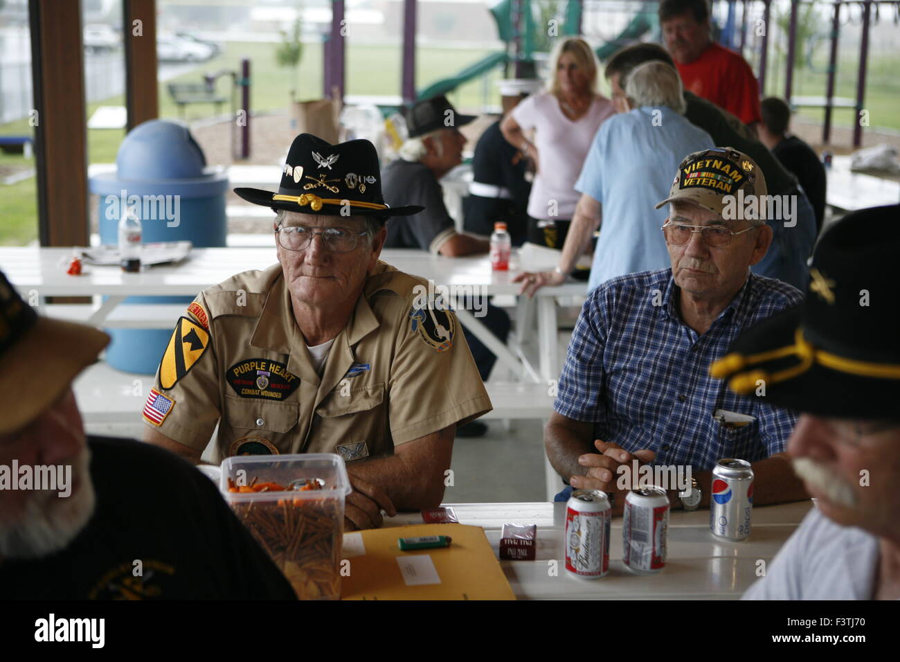 B Co. 1/7th Cavalry Reunion in Effingham, Illinois. July 31-Aug2, 2009.   Bill Smith, left, who served in 1965 and 1966. James Ertle who served at LZ Xray in 1965 and later Bon Song in 66. Stock Photo