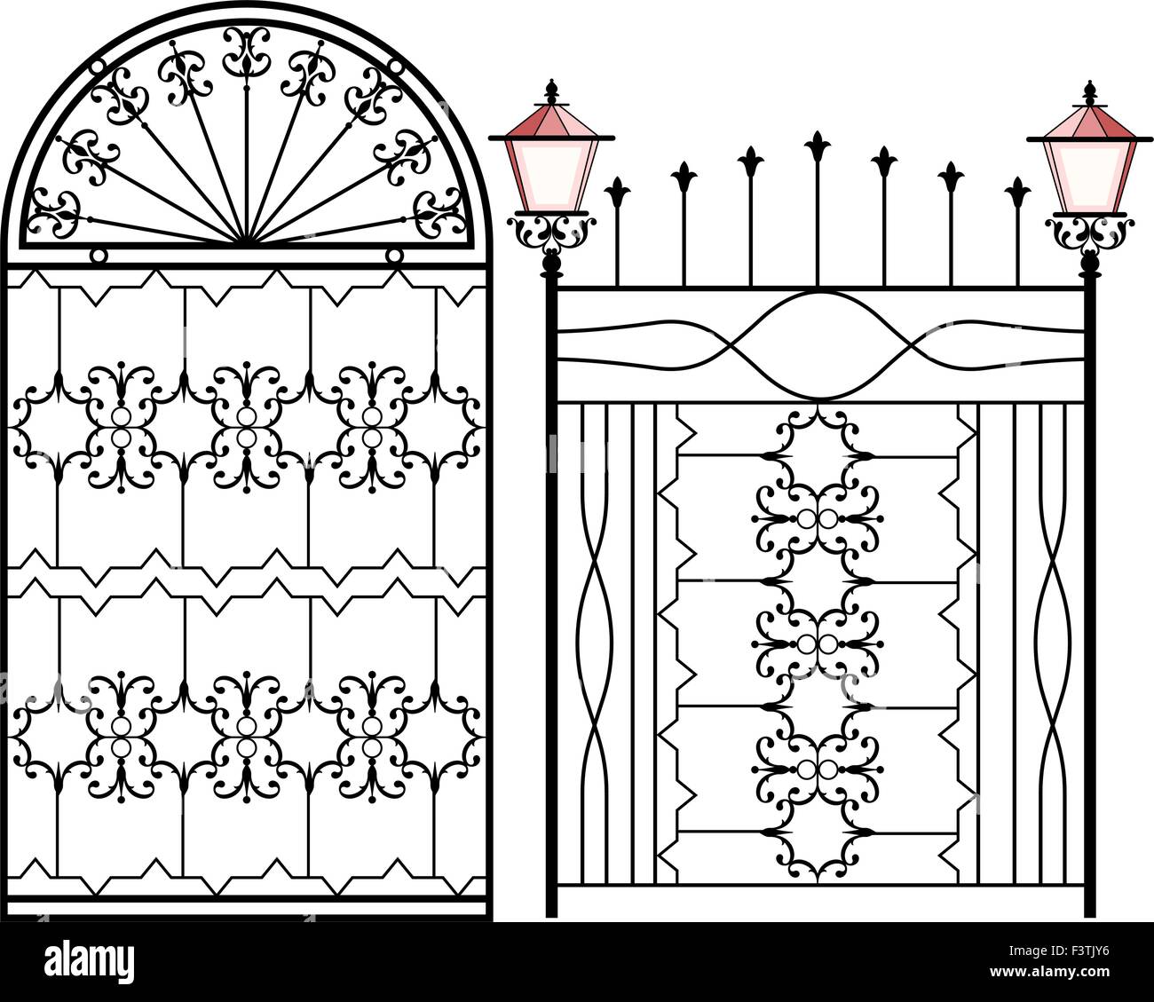 Wrought Iron Gate With Lamp Vector Art Stock Vector