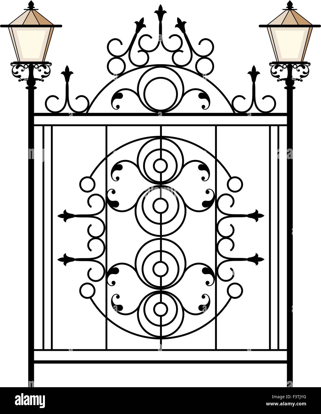 Wrought Iron Gate With Lamp Vector Art Stock Vector