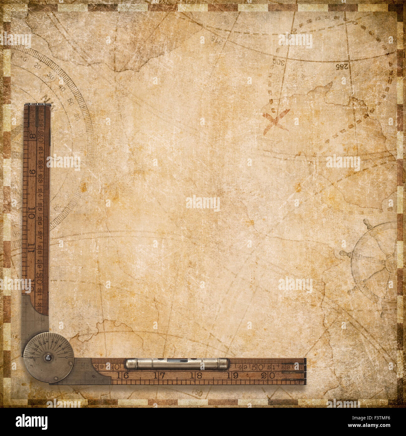old nautical map with vintage ruler Stock Photo - Alamy