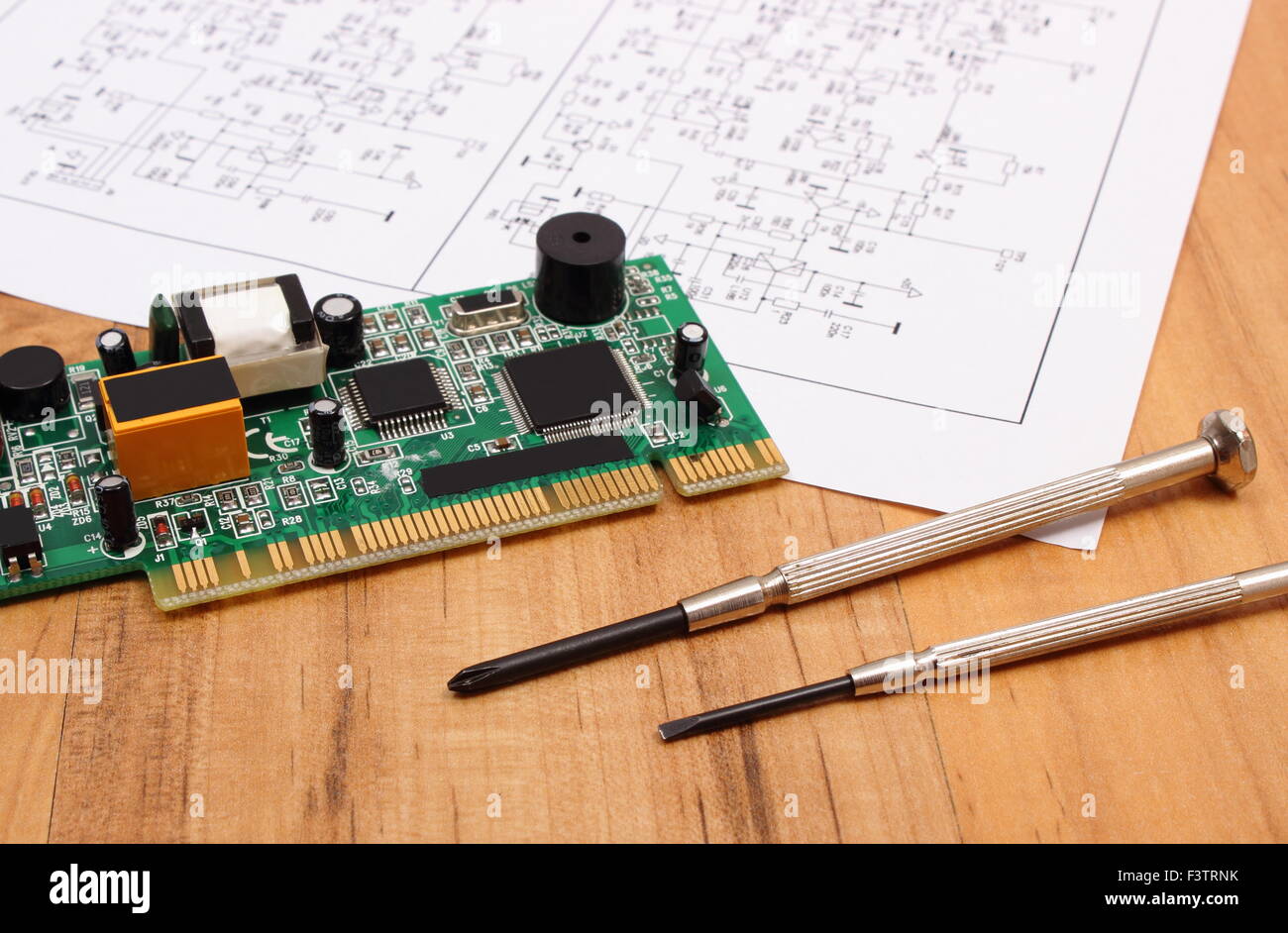Printed circuit board with electrical components, precision tools and ...