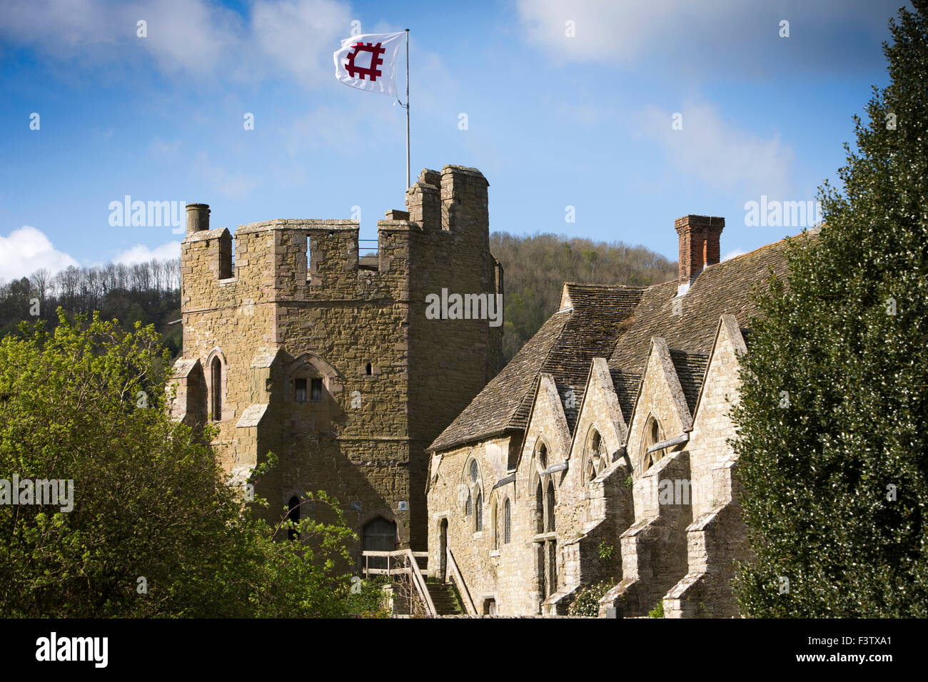 UK, England, Shropshire, Craven Arms, Stokesay Castle, South Tower, hall and Solar Stock Photo