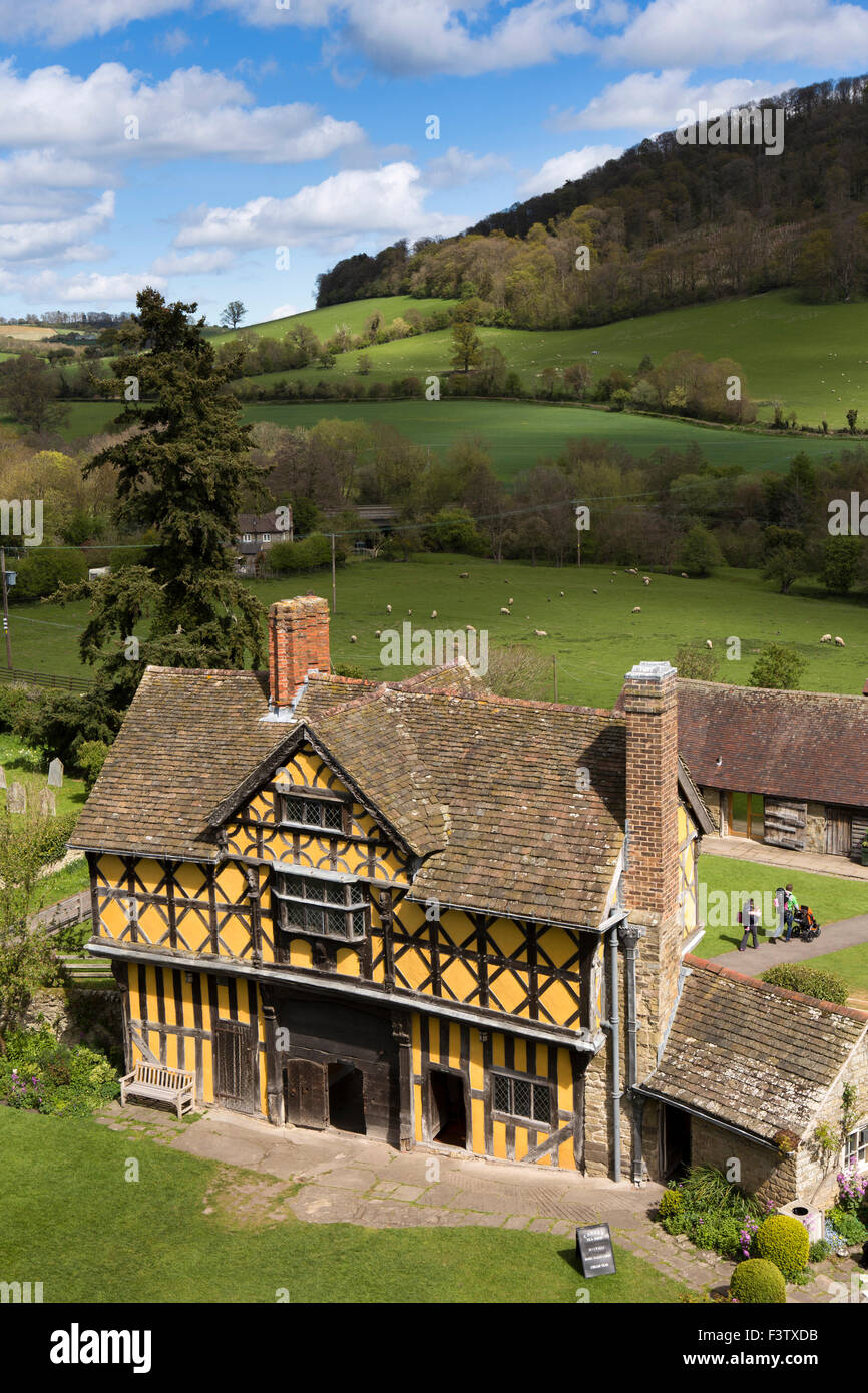 UK, England, Shropshire, Craven Arms, Stokesay Castle, gatehouse, elevated view Stock Photo