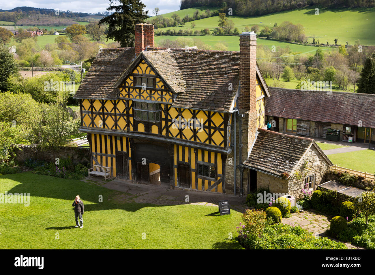 UK, England, Shropshire, Craven Arms, Stokesay Castle, gatehouse, elevated view Stock Photo
