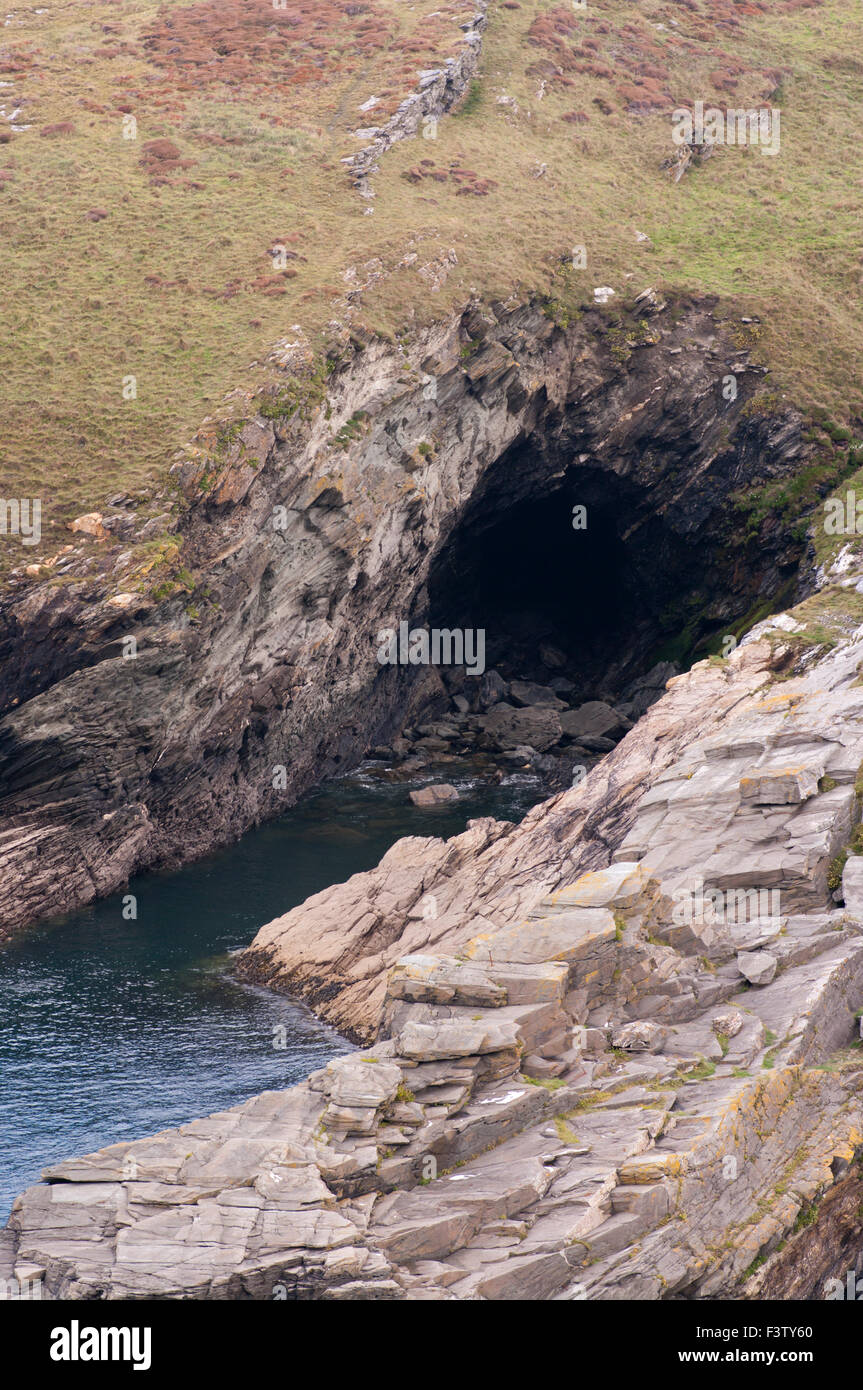 Cave On The Cornish Coast at Tintagel UK Stock Photo