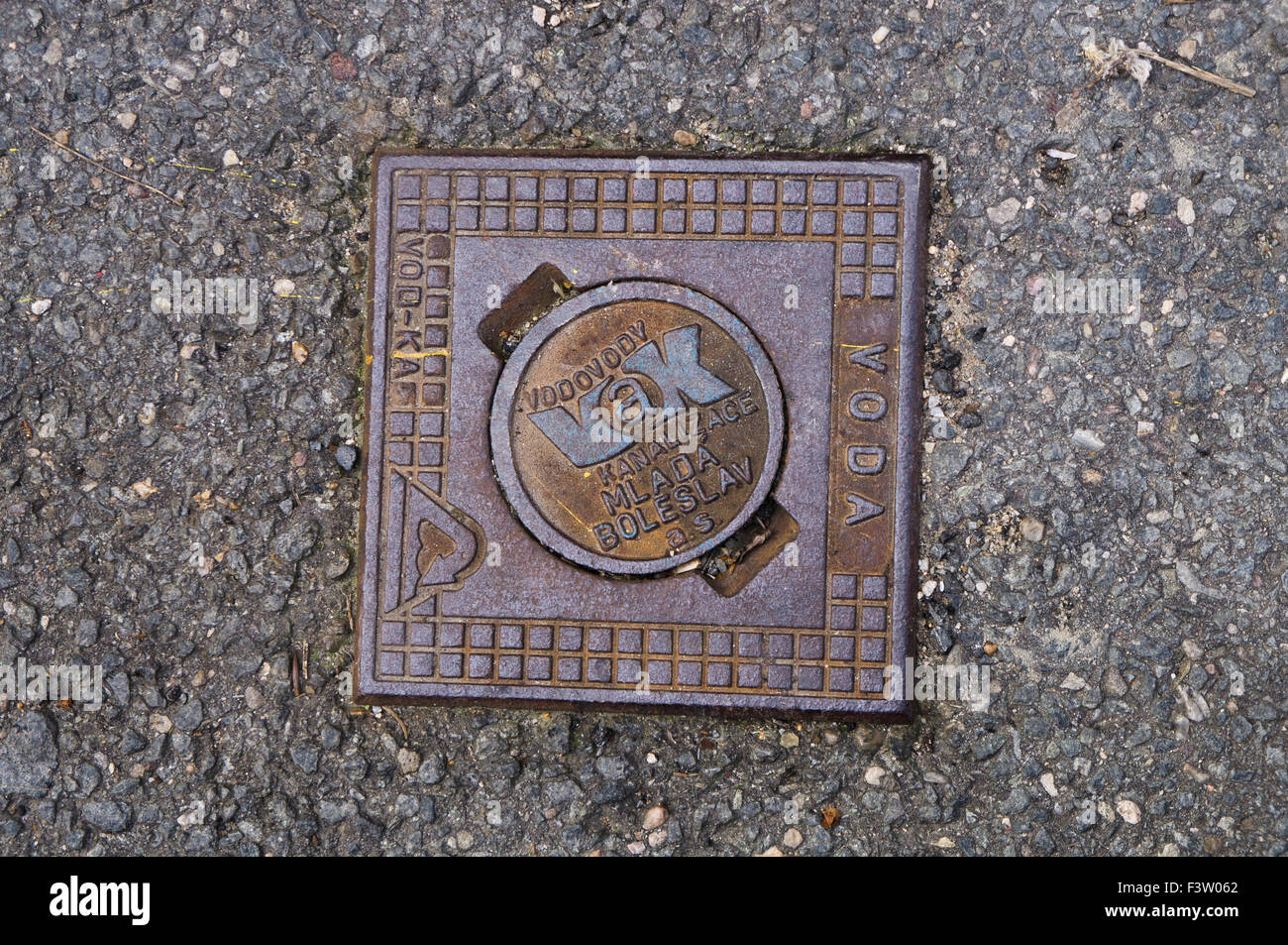 street, sewer lid on a street, the CITY of MLADA BOLESLAV in Mlada Boleslav, Czech Republic, on October 4, 2015.  (CTK Photo/Libor Sojka) Stock Photo