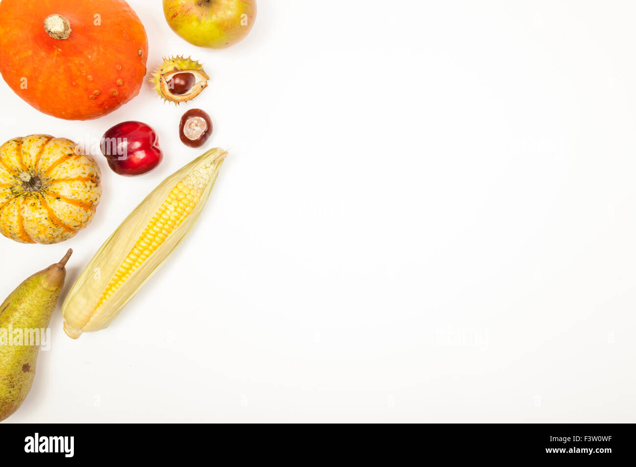 Thanksgiving vegetables at border and white background Stock Photo