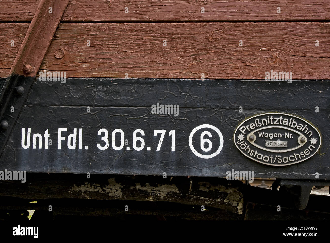 Detailed freight car, owned sign Stock Photo