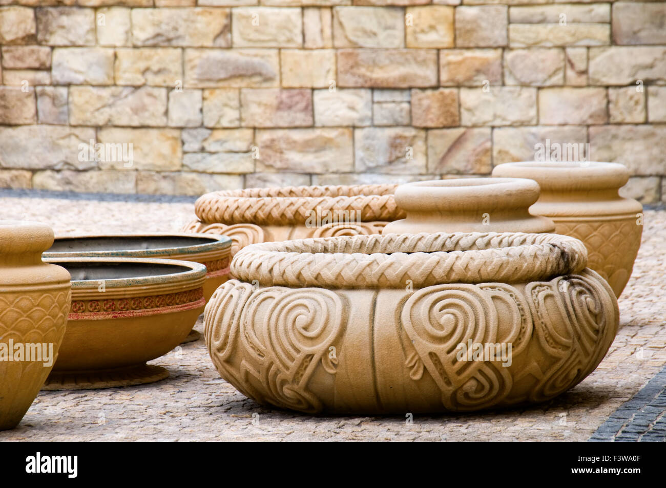 The group of antique decorative clay vases Stock Photo