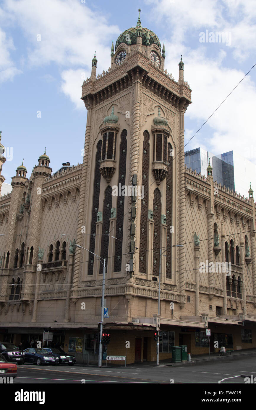The Forum Theatre building, on the corner of Flinders St and Russell St, Melbourne. Stock Photo