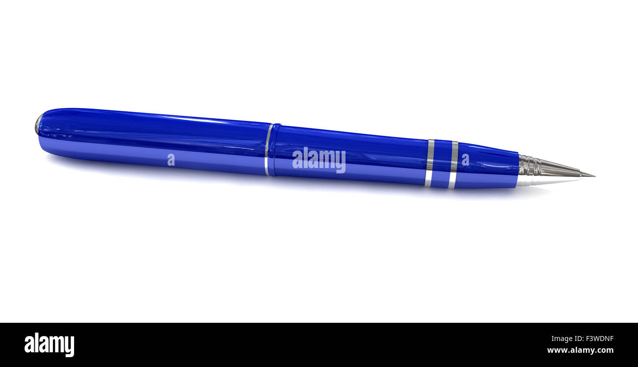 Glossy blue pen over white background Stock Photo Alamy