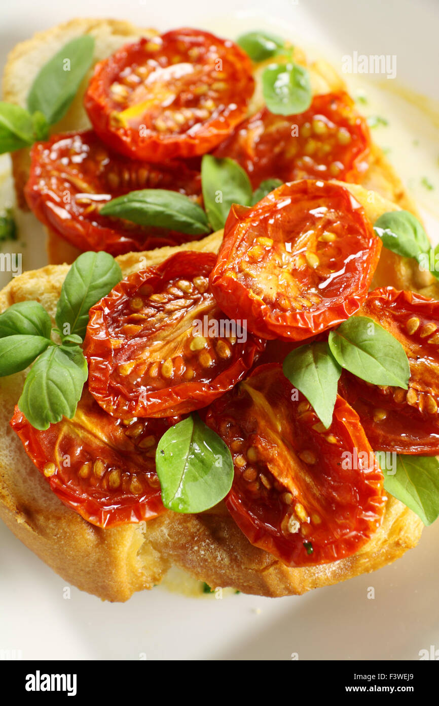 Roasted Tomato Bruschetta Stock Photo