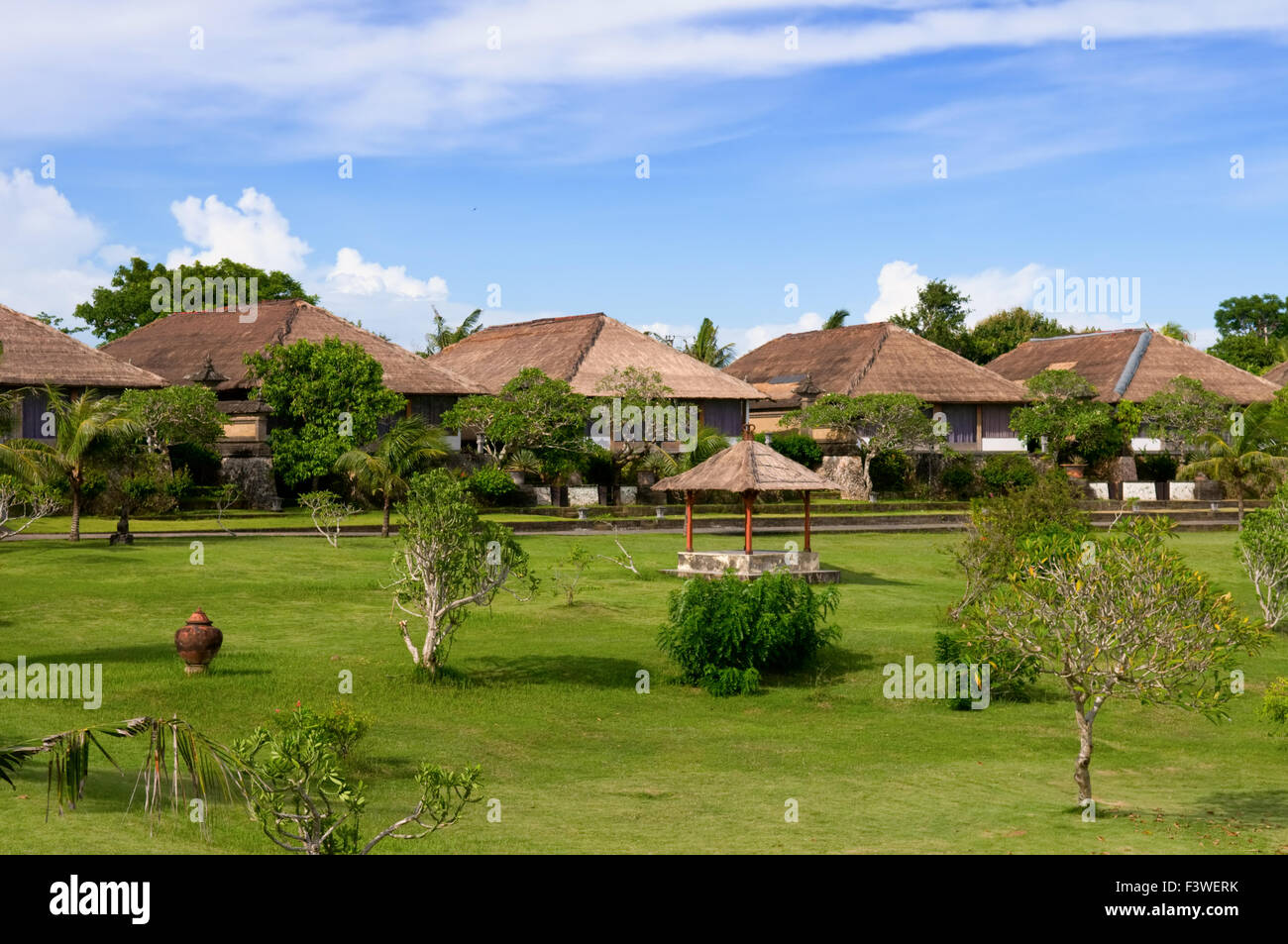 Villas and hut in green field of India Stock Photo