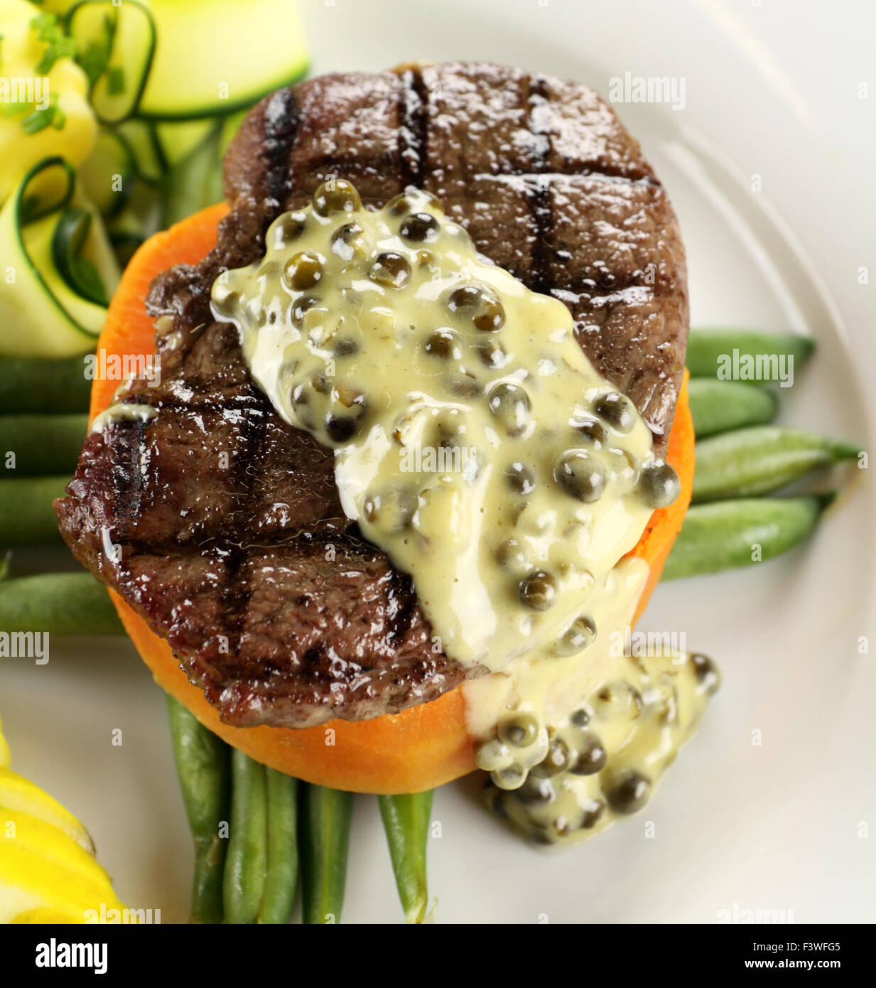 Steak With Peppercorn Sauce Stock Photo Alamy