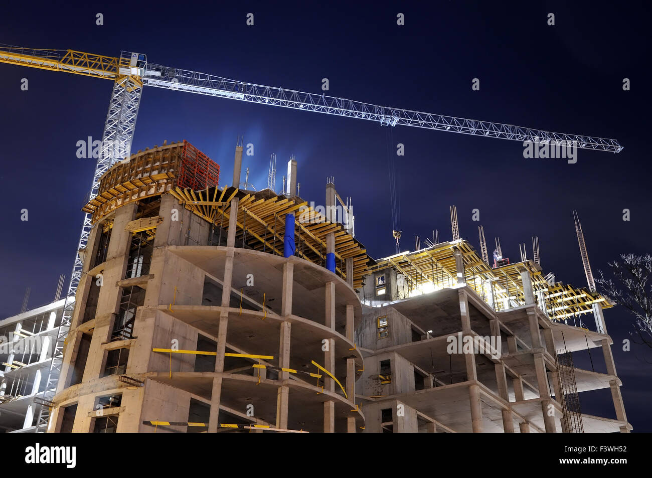 building construction site at night Stock Photo