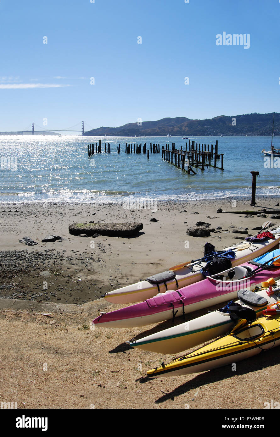 canoes on angel island in california Stock Photo Alamy