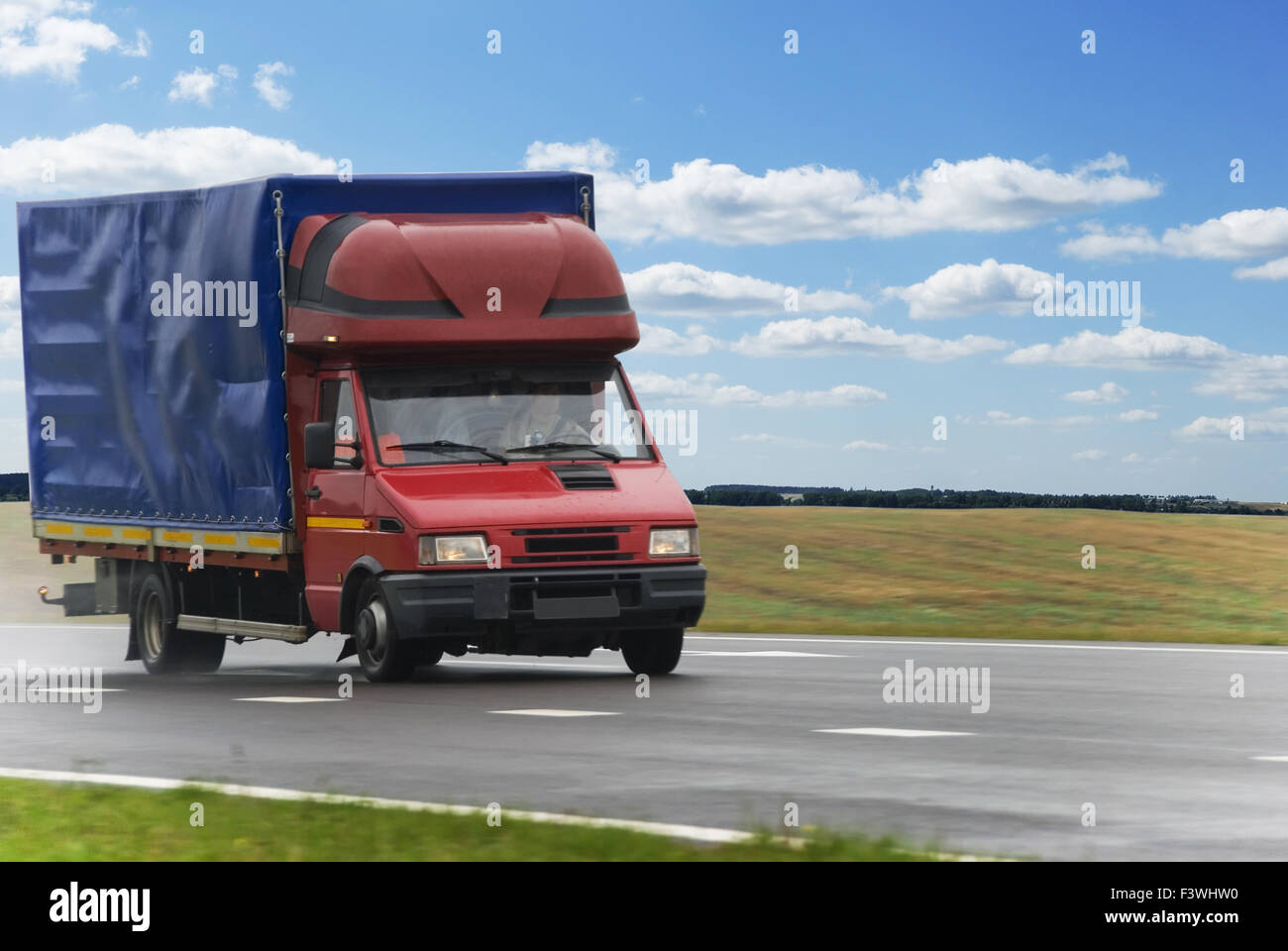 red delivery truck Stock Photo