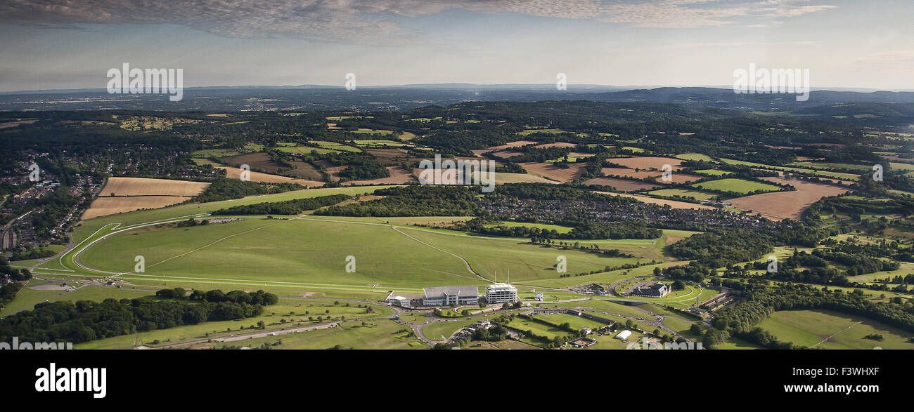 Aerial view over the famous Epsom Downs racecourse, Epsom, Surrey, UK Stock Photo