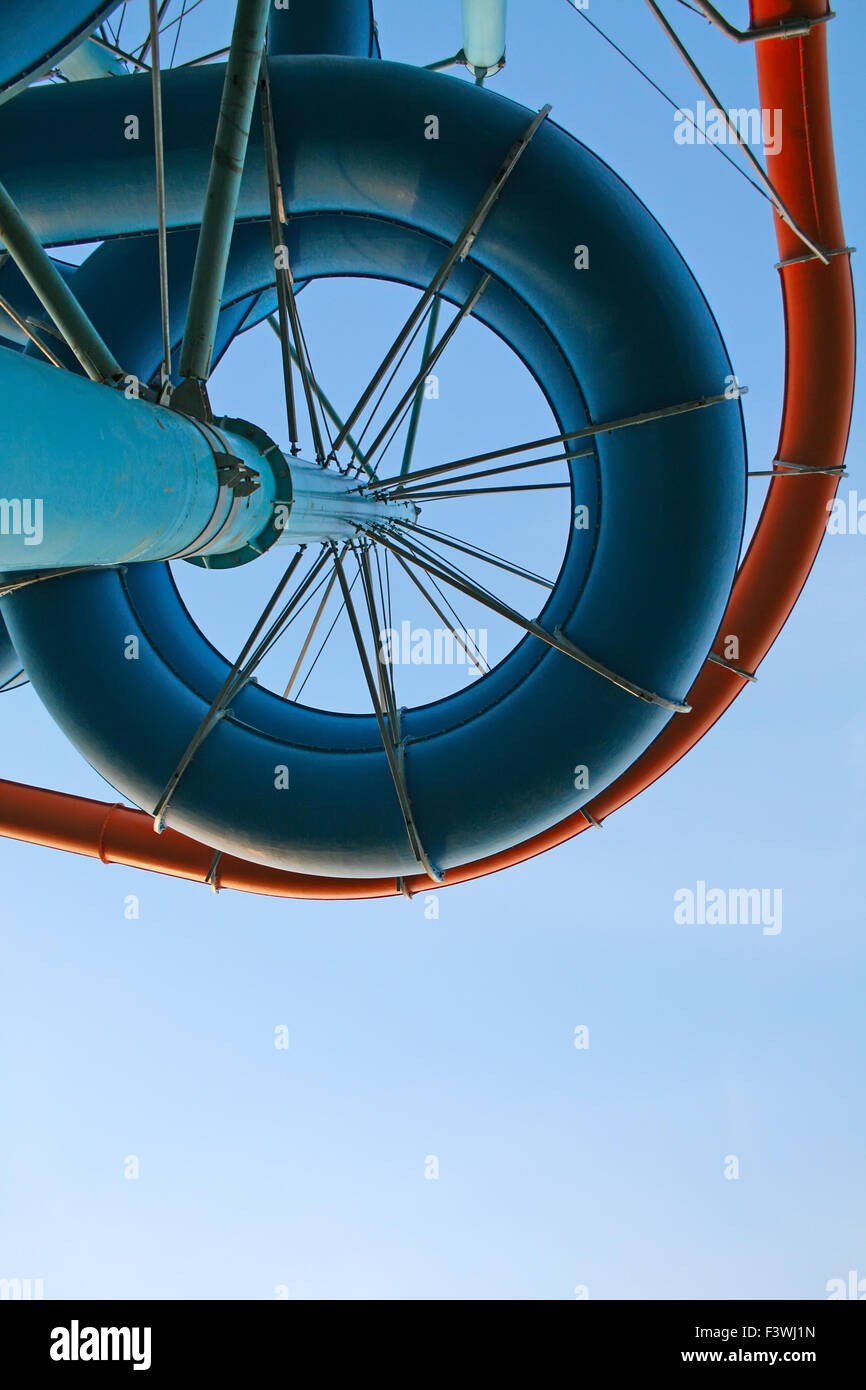 Twisting, colorful water chutes wind around Stock Photo Alamy