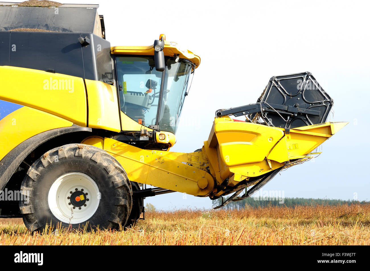 combine harvester during field work on farm Stock Photo