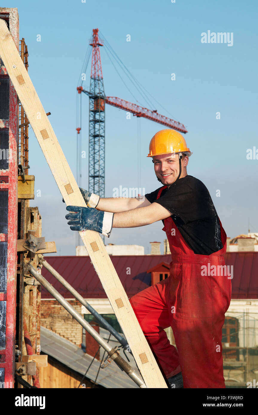 builder at construction site Stock Photo