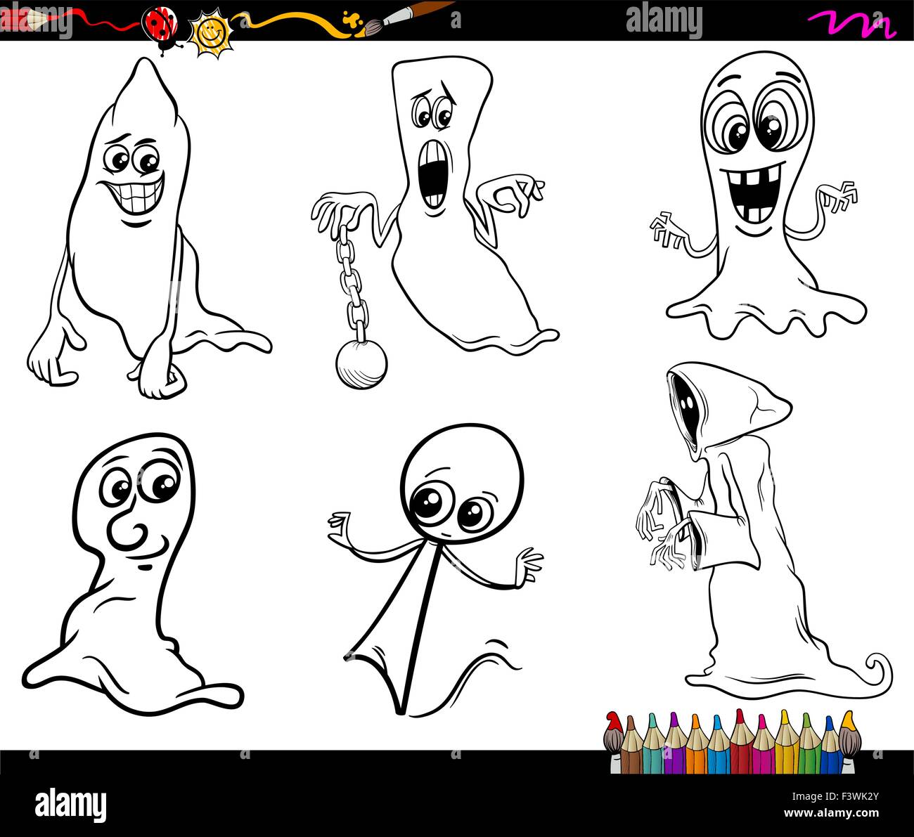 Black and White Cartoon Illustration of Ghosts or Phantoms Halloween ...