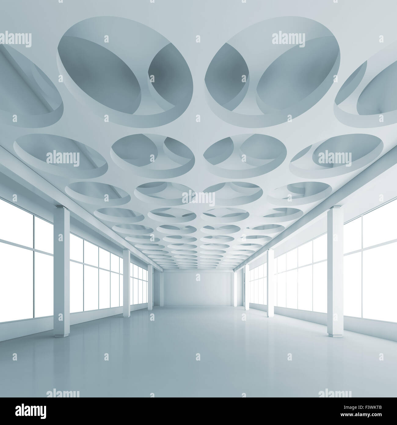 Empty White Interior Background With Round Holes Pattern On