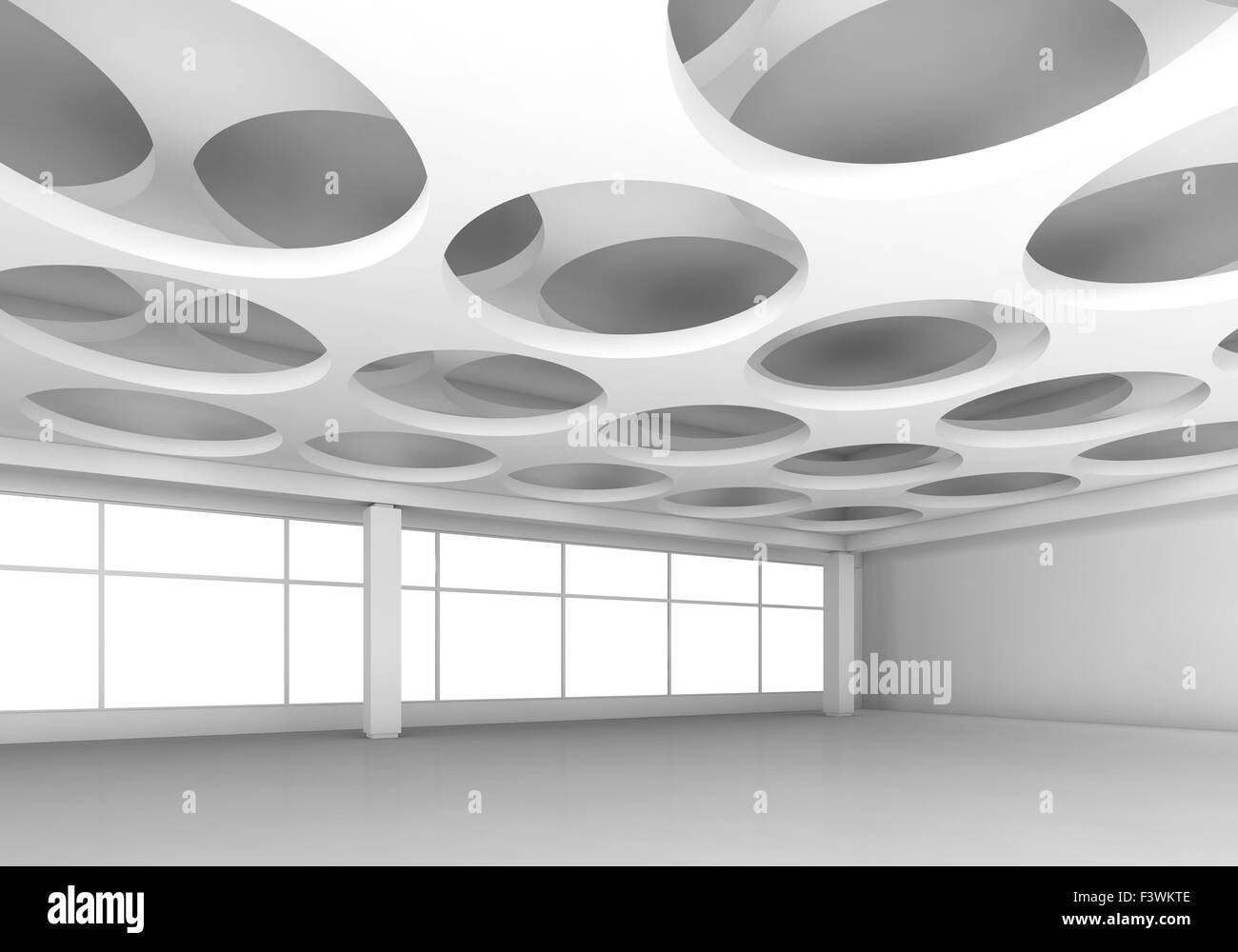 Empty White Interior Background With Round Holes Pattern On